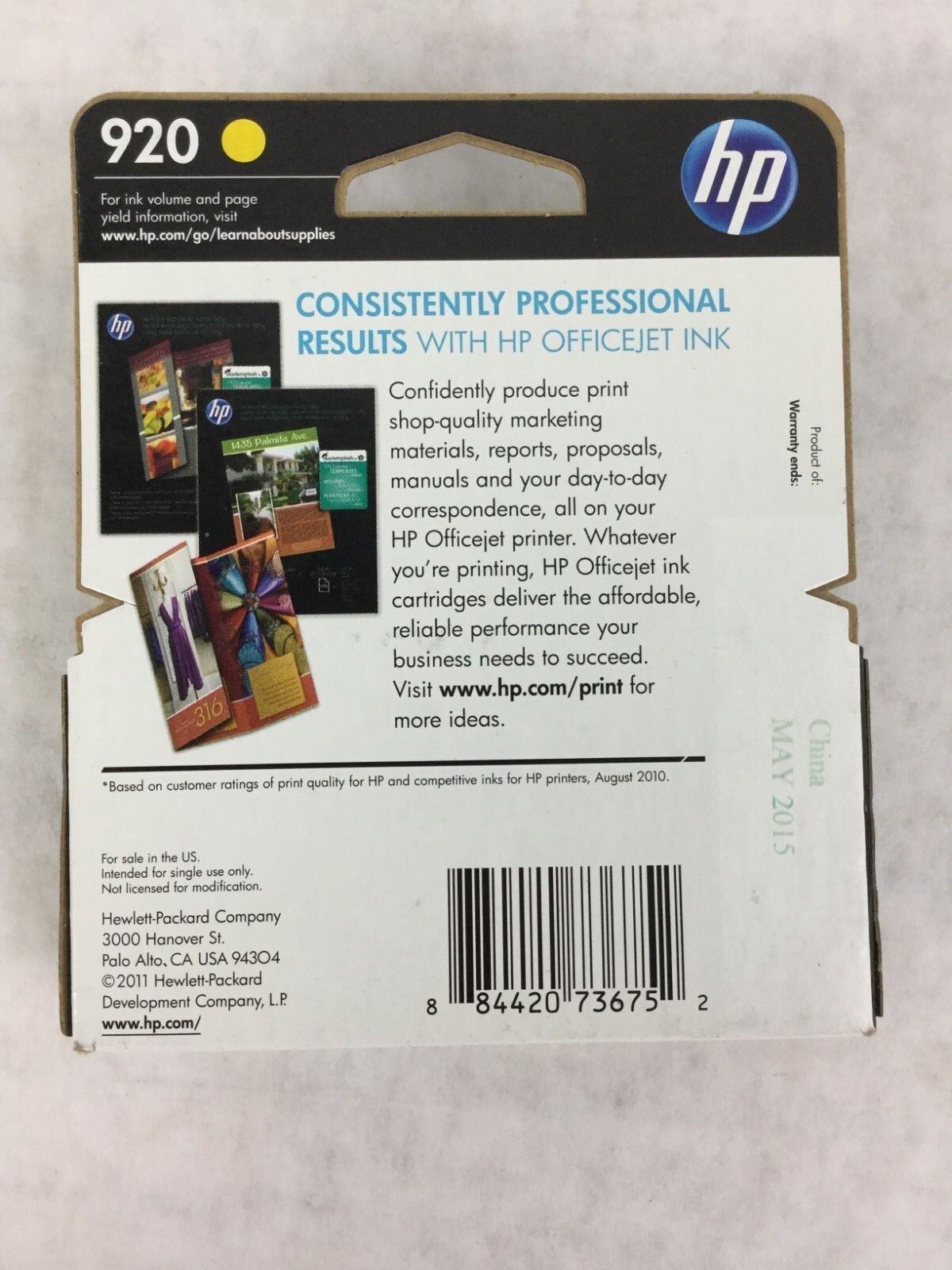 Genuine HP920 Yellow Ink Cartridge CH636AN NEW Sealed Warranty End Date May 2015