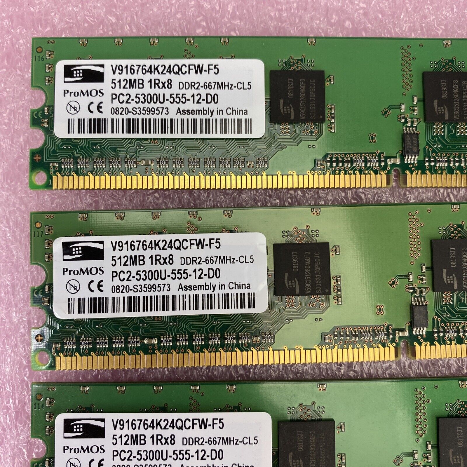 4x 512MB Promos V916764K24QCFW-F5 AEV 240p PC2-5300 CL5 64x8 DDR2-667 DIMM RAM