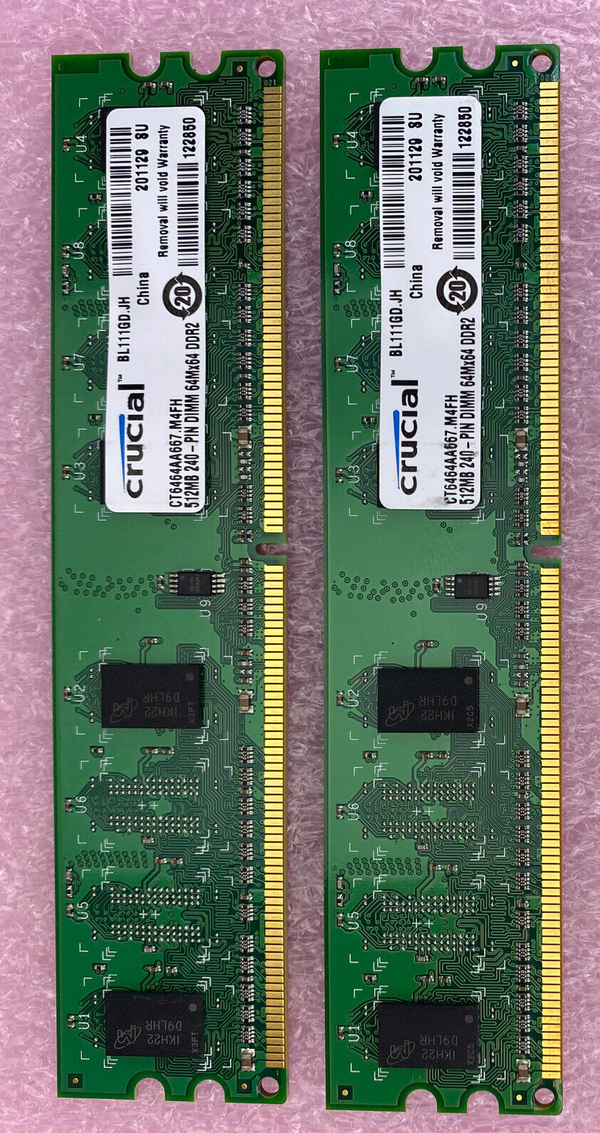 2x 512MB Crucial CT6464AA64.M4FH 240-Pin DIMM 64Mx64 DDR2 PC2-5300 Unbuffered