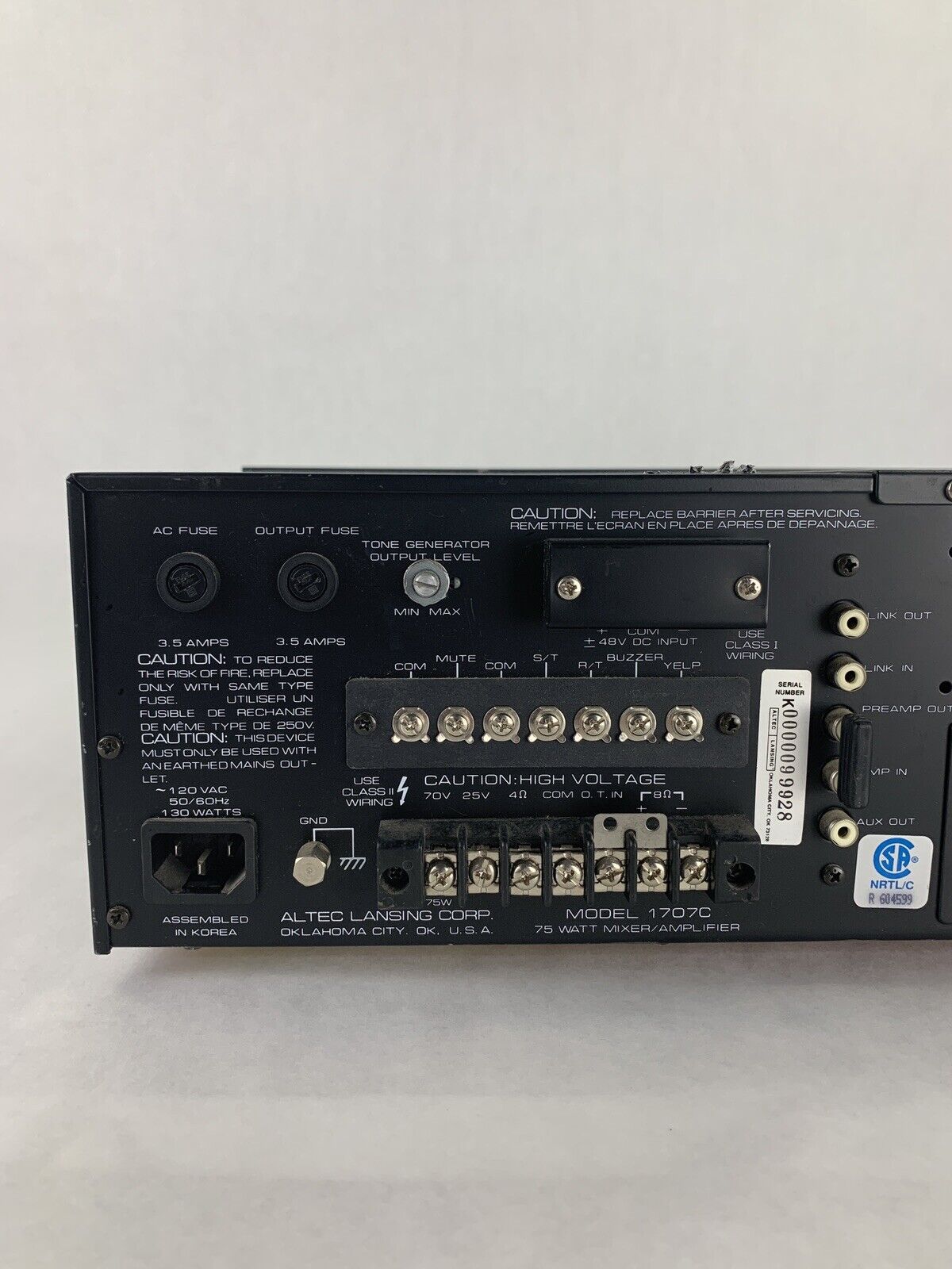 Altec Lansing 1707C Mixer AMP Amplifier Tested