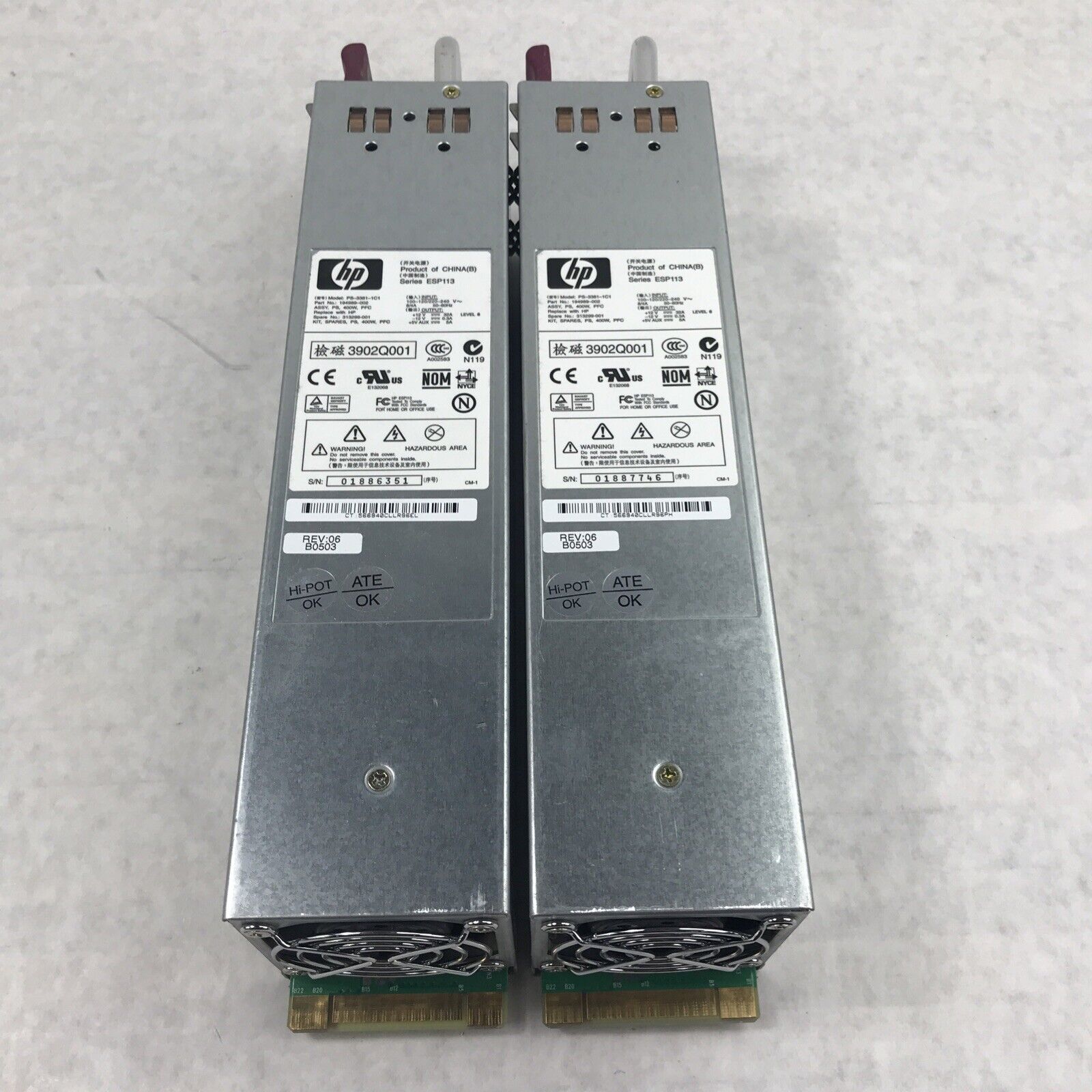 (Lot of 2) HP ESP113 400W 60Hz 240V PS-3381-1C1 Server Power Supply