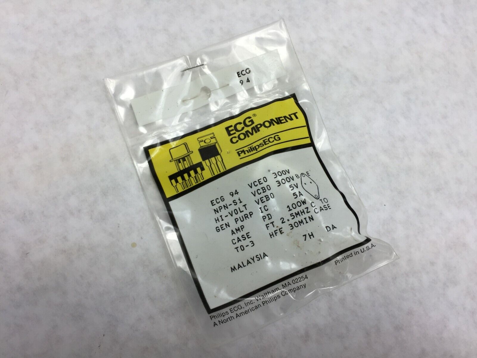 ECG 94 Integrated Circuit NPN-Si Case TO-3 High-Volt General Purpose