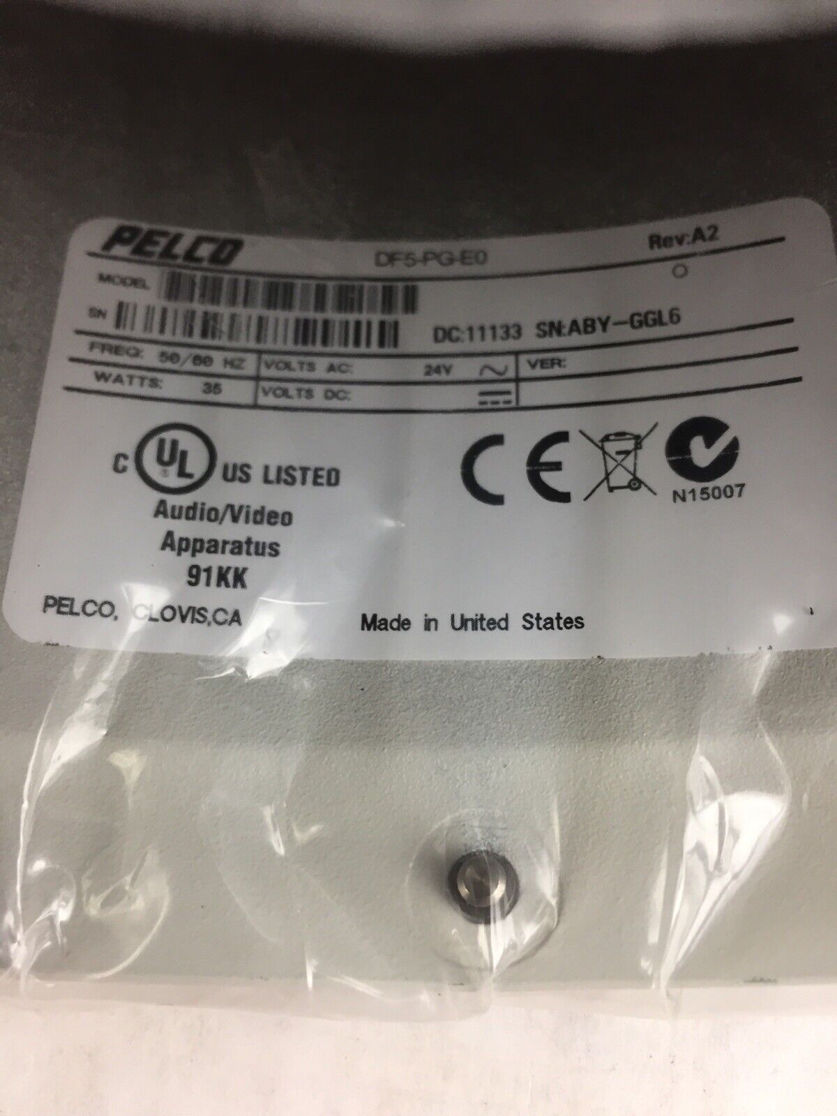 Pelco DF5-PG-E0 Series Fixed Mount Dome - Tinted Grey - No Camera