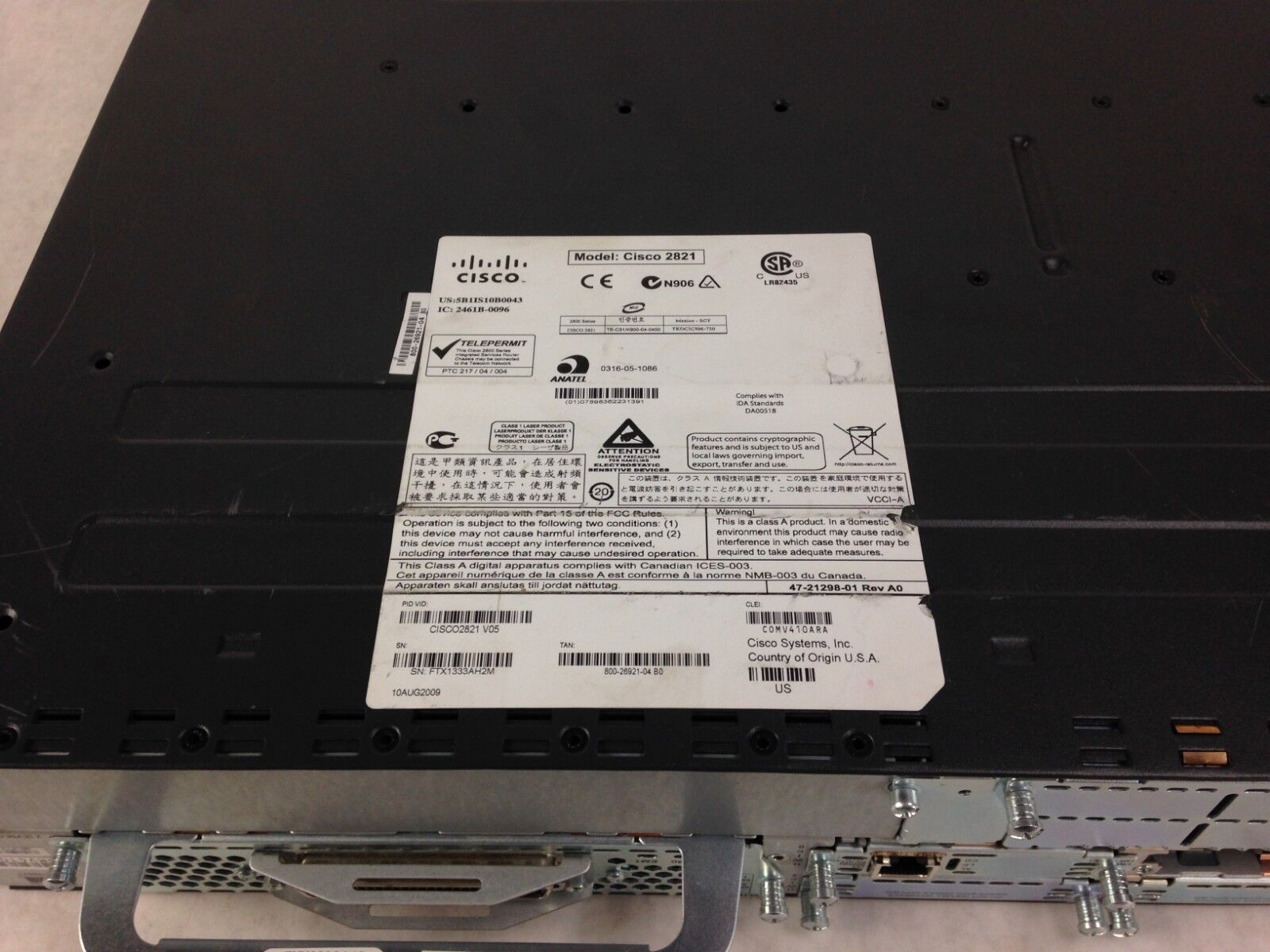 Cisco 2800 Series Model: 2801 V05 Integrated Service Router