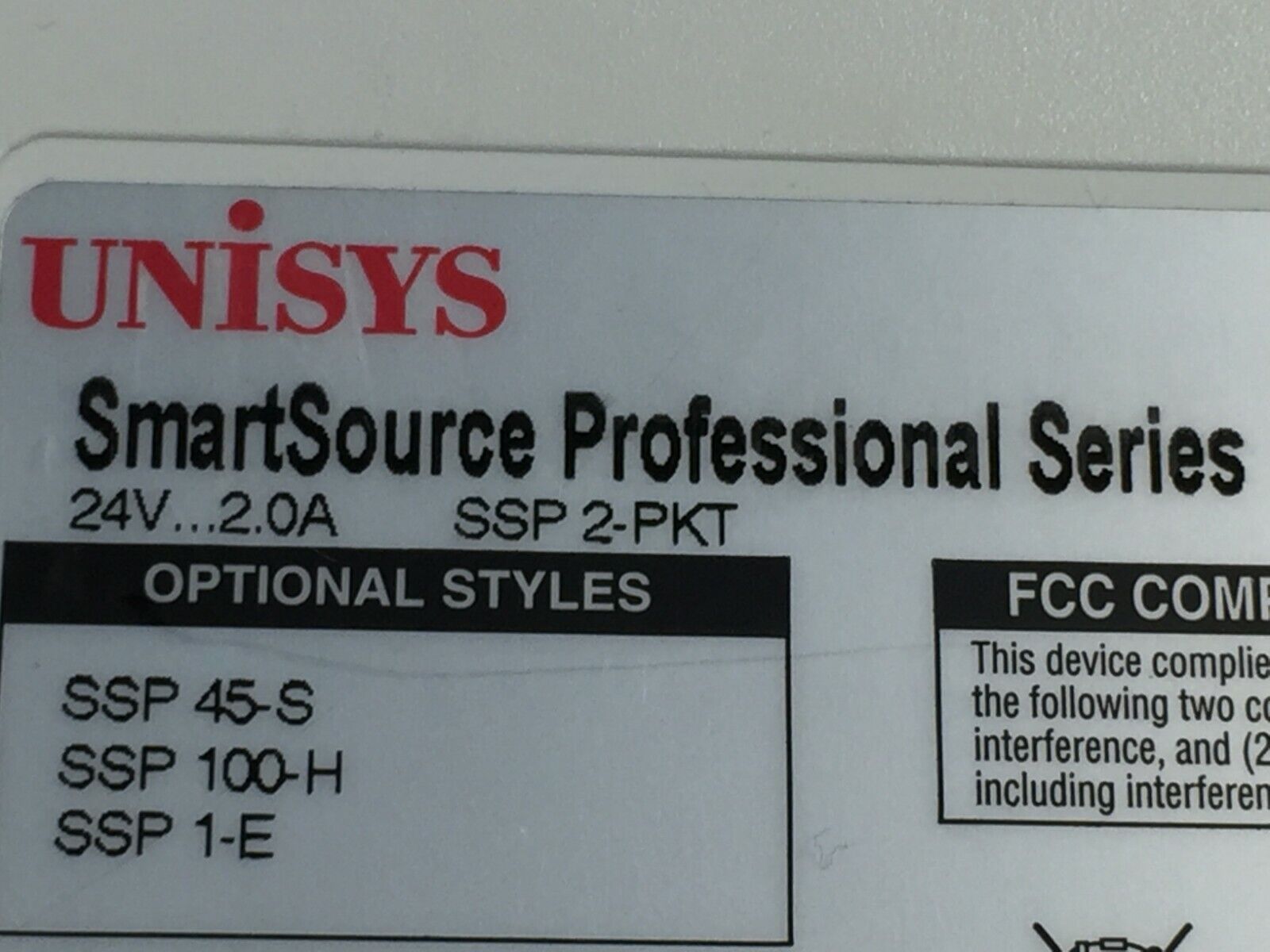 Unisys SmartSource Professional  Check Scanner SSP 2-PK2  w/Power Supply & Cord