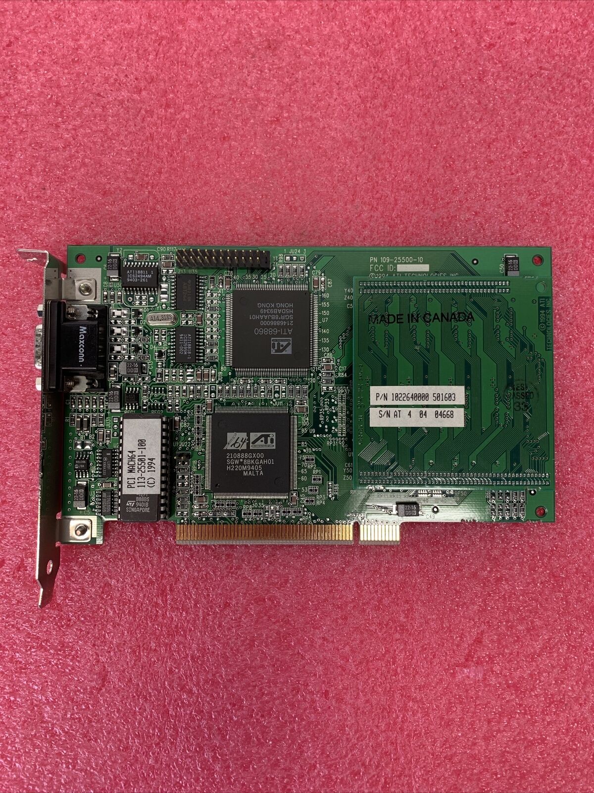 ATI PCI MACH64 109-25500-10 Graphics Card w/ ATI 109-26400-00 2MB VRAM ADDON
