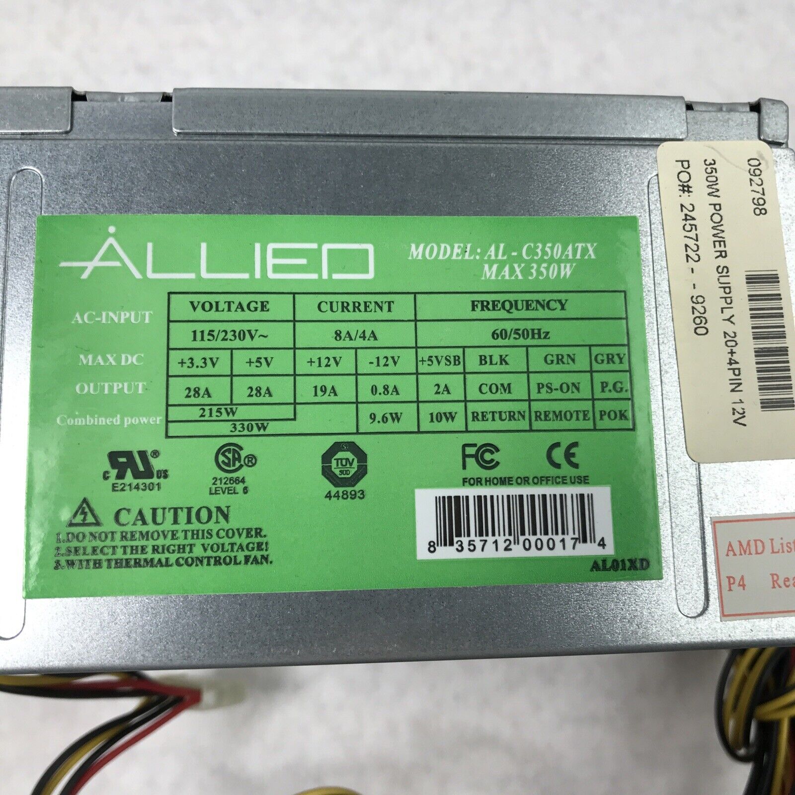 Allieo AL-C350ATX 350W 60Hz 230V Power Supply (Tested and Working)