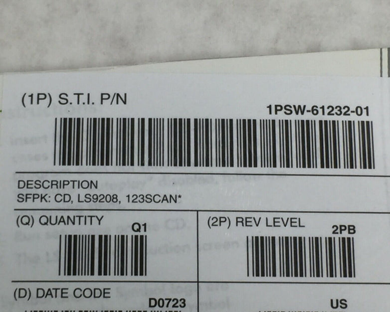 Genuine Symbol Technologies CD ONLY for LS9208    1PSW-61232-01   Factory Sealed