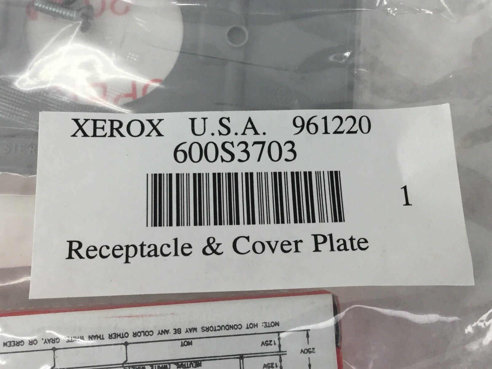 XEROX 600S3703 Receptacle & Cover Plate New