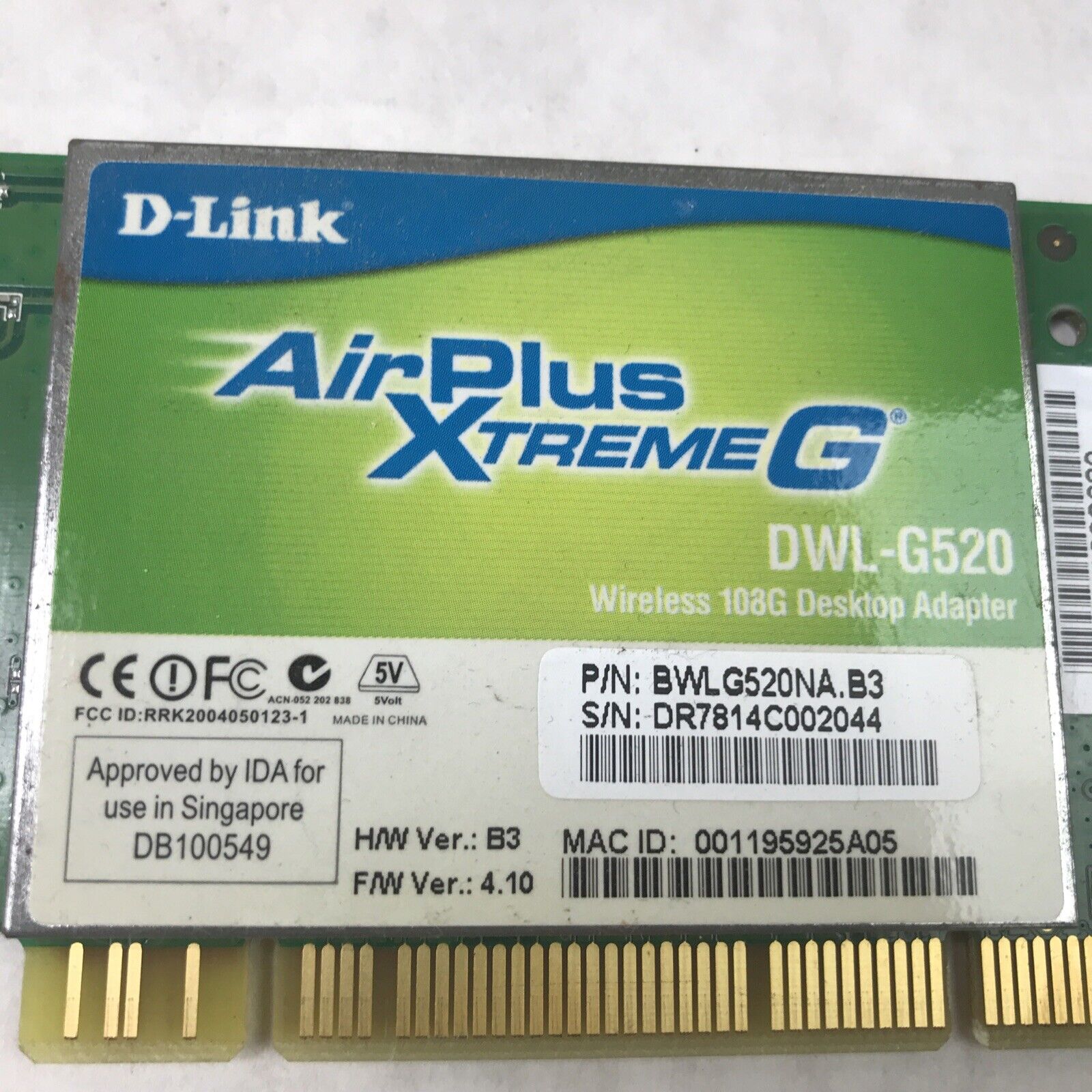 (Lot of 3) AirPlus XtremeG DWL-G520 PCI Wireless Card D-Link (Tested and Working