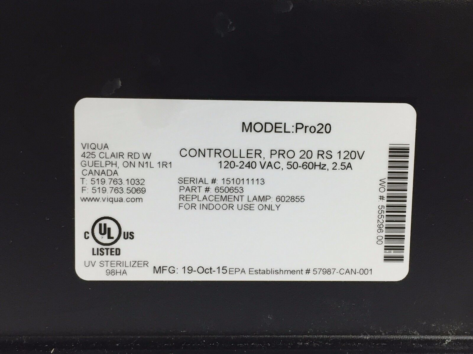 Steris Pro20 UVMax UV System - Parts or Repair
