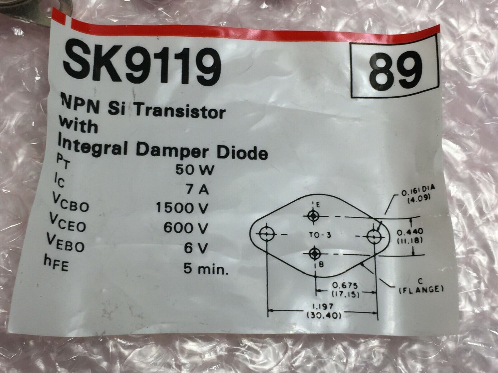 NOS  SK9119 NPN Si Transistors with Integral Damper Diode   Lot of 5