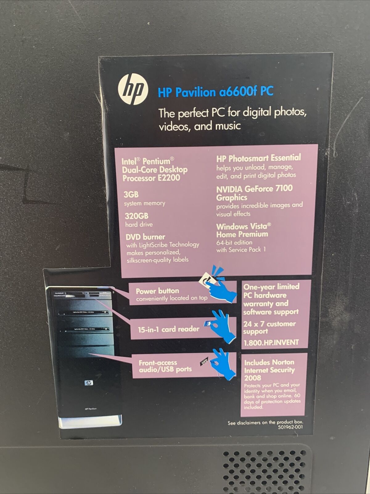 HP Pavilion a6600f MT Intel Pentium Dual Core E22002 2.2GHz 3GB RAM No HDD No OS