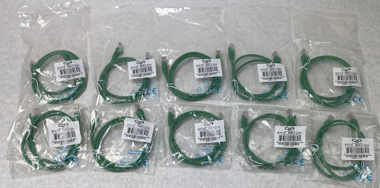 Lot( 10 ) 3ft Green Cat5e C2G 15179 Snagless Unshielded UTP Ethernet Patch Cable