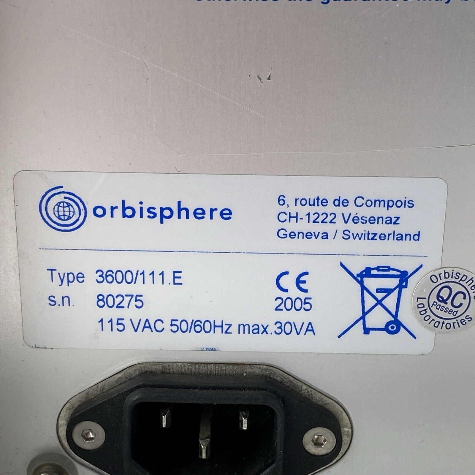 Orbisphere Laboratories Model 3600 Analyzer w/ Key and Power Adapter