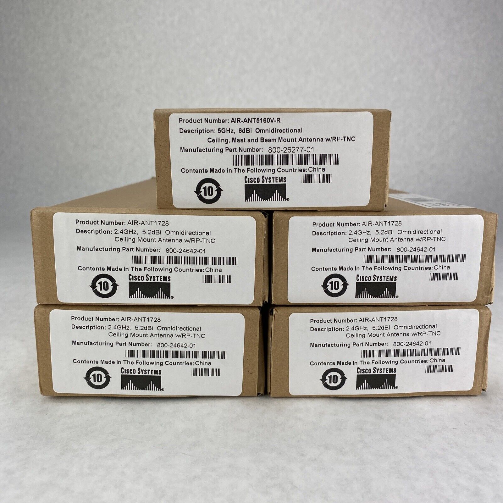 Lot of 5 Cisco AirAnt1728 2.4GHz5.2dBi Omnidirectional Ceiling Antenna w/RP-TNC