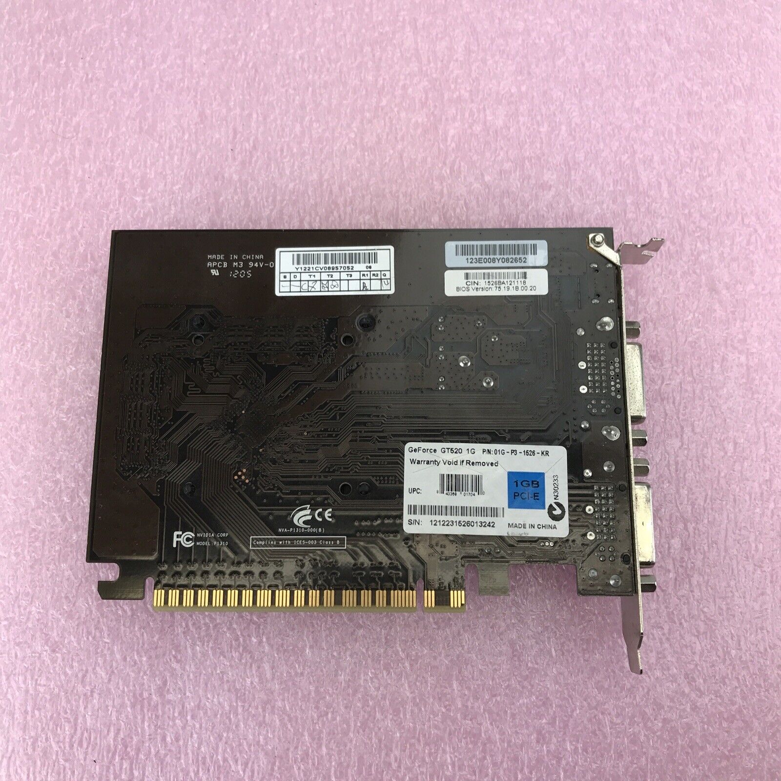 GeForce GT520 1G PCI-E P/N 01G-P3-1526-KR Graphics Card GPU Model:P1310