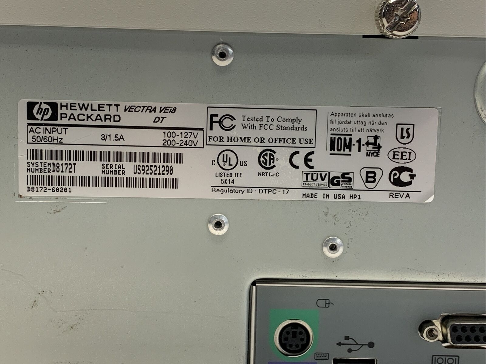 HP Vectra VE i8 DT Intel Pentium III 450MHz 256MB RAM No DD No OS