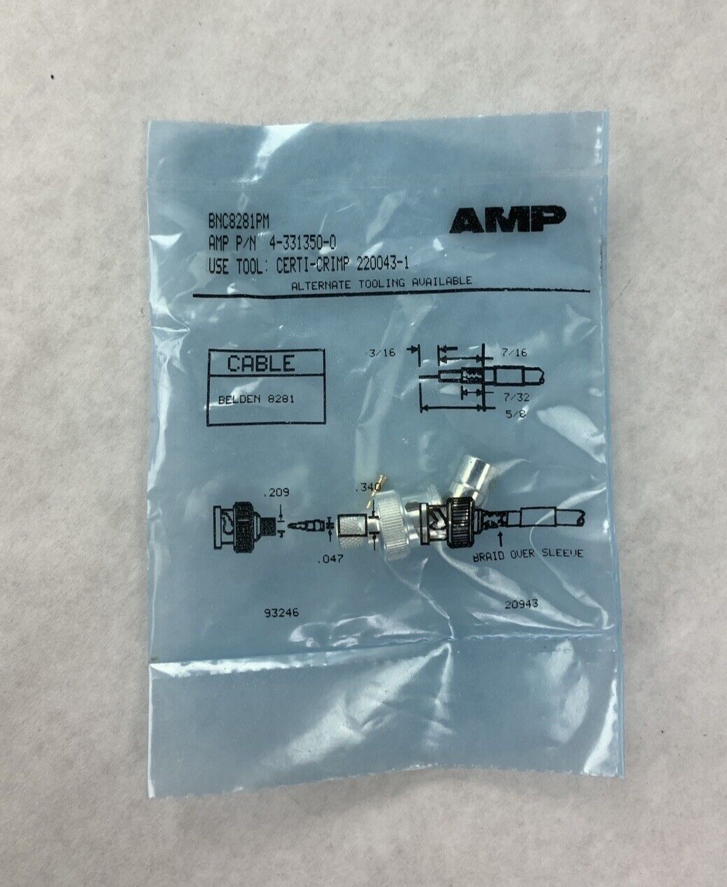 New AMP BNC8281PM P/N 4-331350-0 BNC Connector