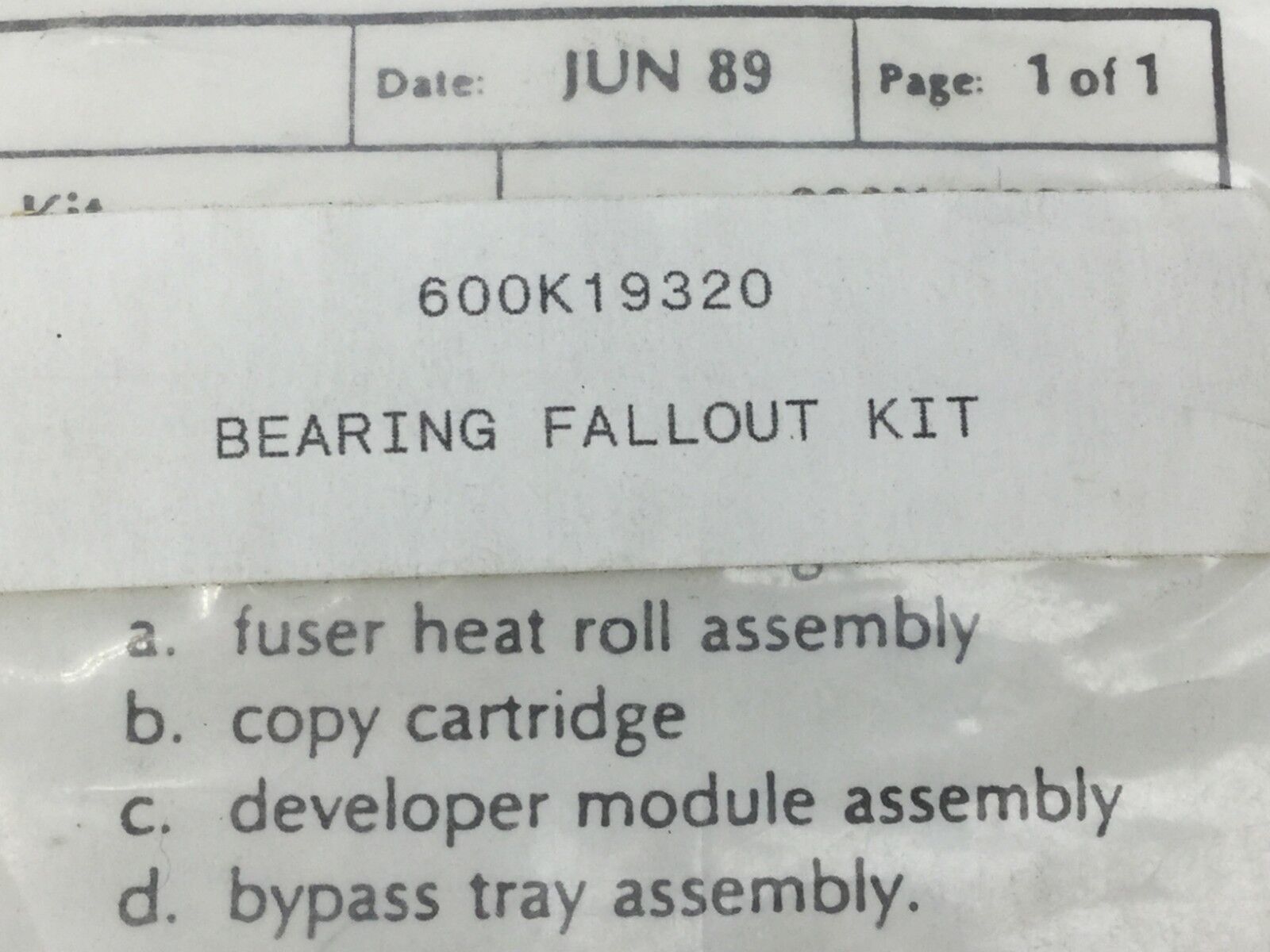Genuine XEROX 600K19320 Bearing Fallout Kit  New in Sealed Bag