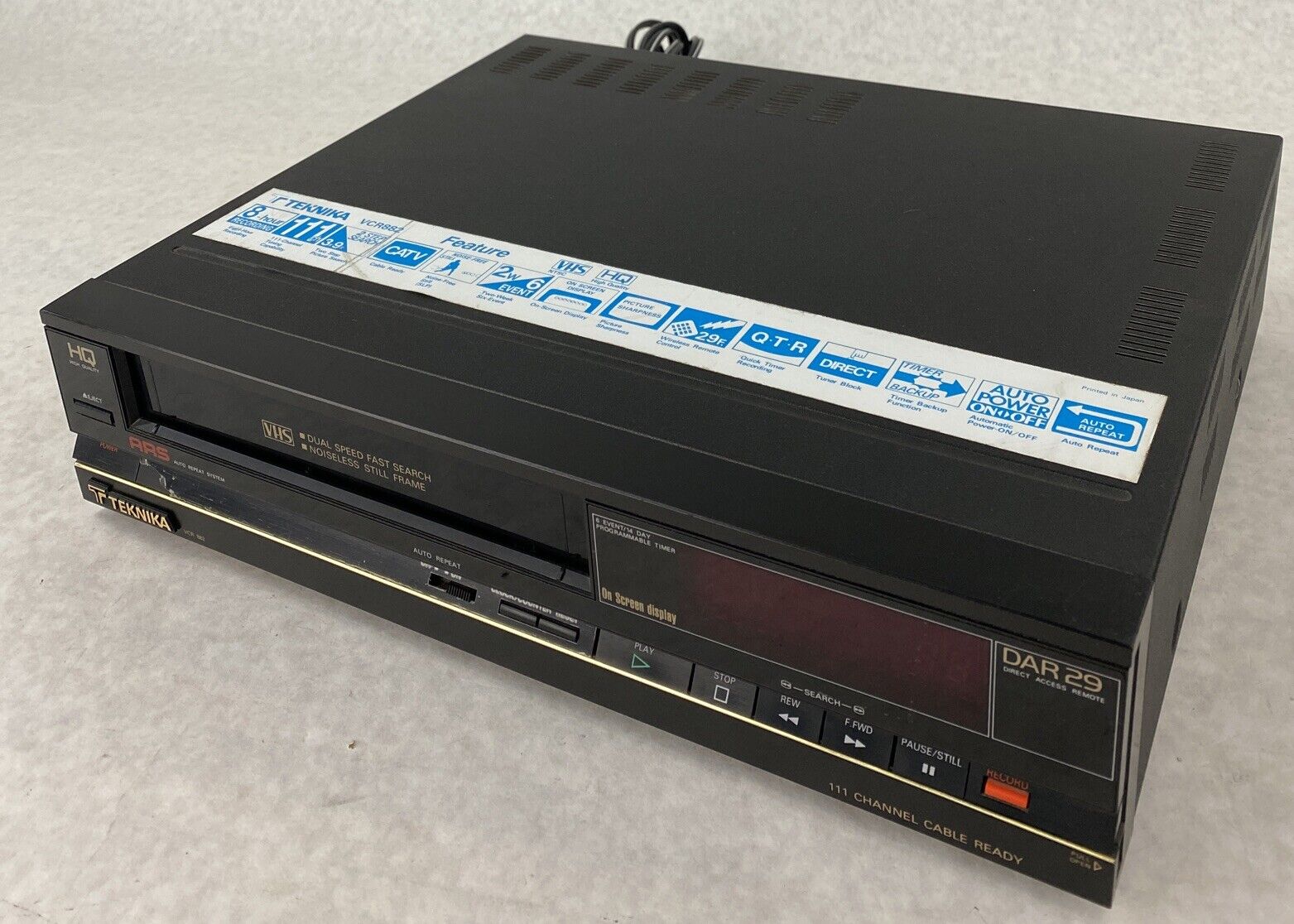 Teknika VCR882 VHS Player VCR Recorder Made in Japan NEEDS REPAIR