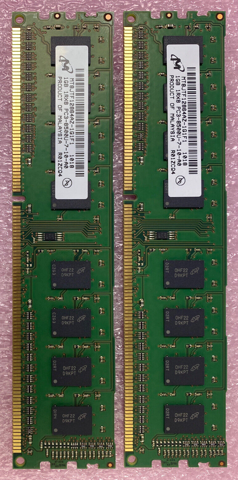 Lot( 2 ) 1GB Micron MT8JTF12864AZ-1G1F1 DDR3 1Rx8 PC3-8500U-7-10-A0 non-ECC RAM