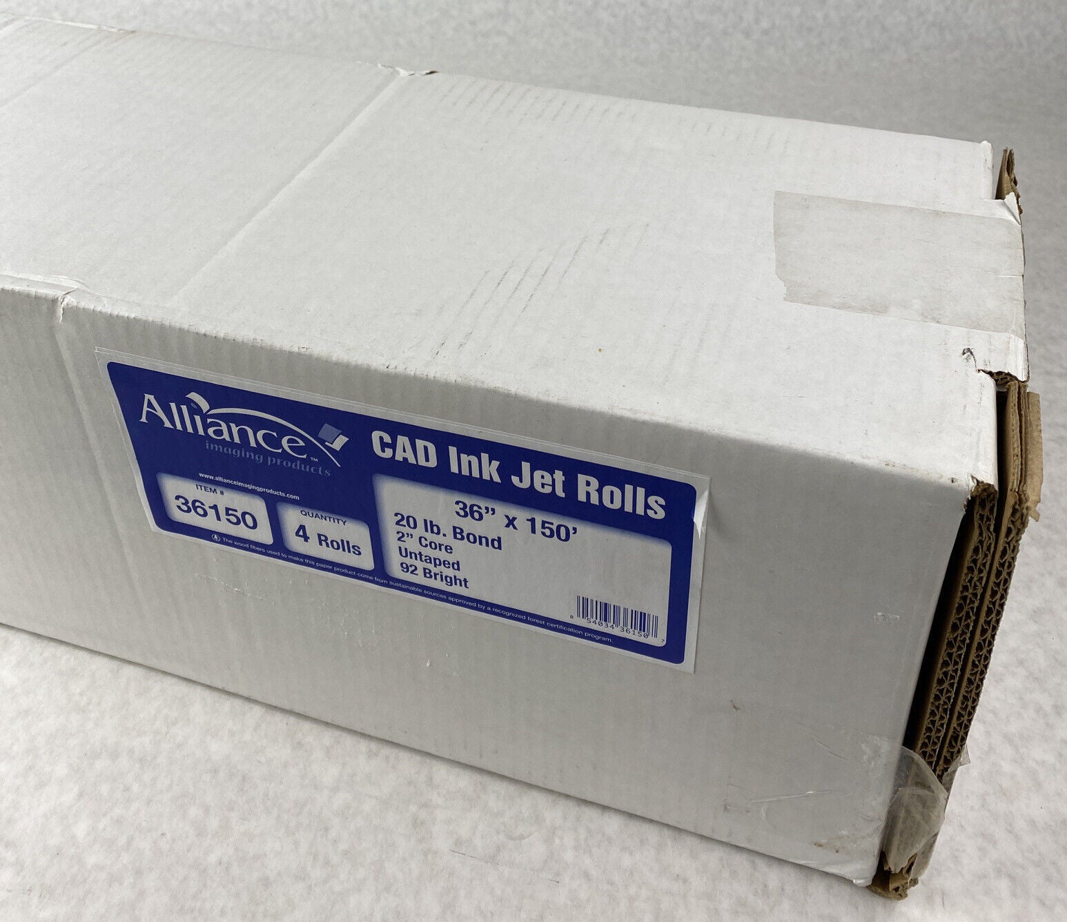 Lot( 3 ) Alliance 36150 Wide Format Paper 36"x150'x2" CAD Bond Rolls 92 Bright