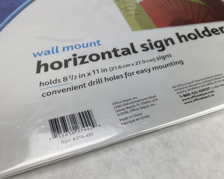 Lot of 3 Office Depot Wall Mount Horizontal Sign Holder 8 1/2 in x 11 in - New