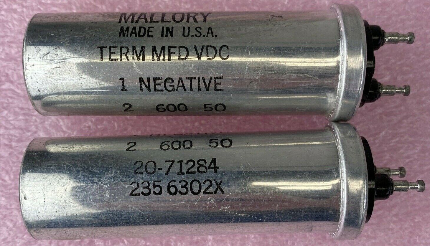 Lot of 2 Mallory 20-71284 600MFD 50VDC electrolytic capacitor 2356302X