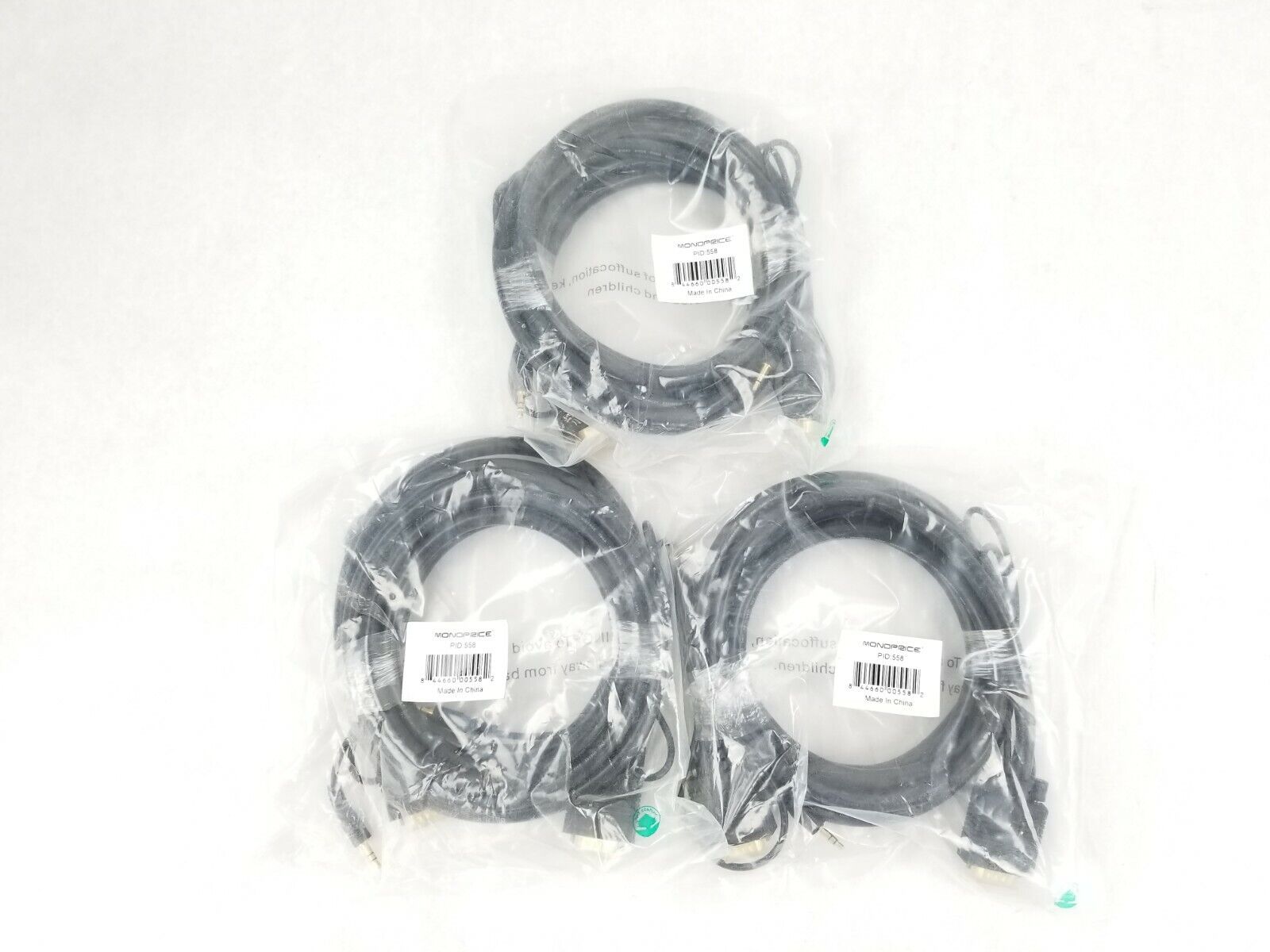 Monoprice 558 10ft Super VGA HD15 M/M CL2 Cable w/Stereo Audio Lot of (3)