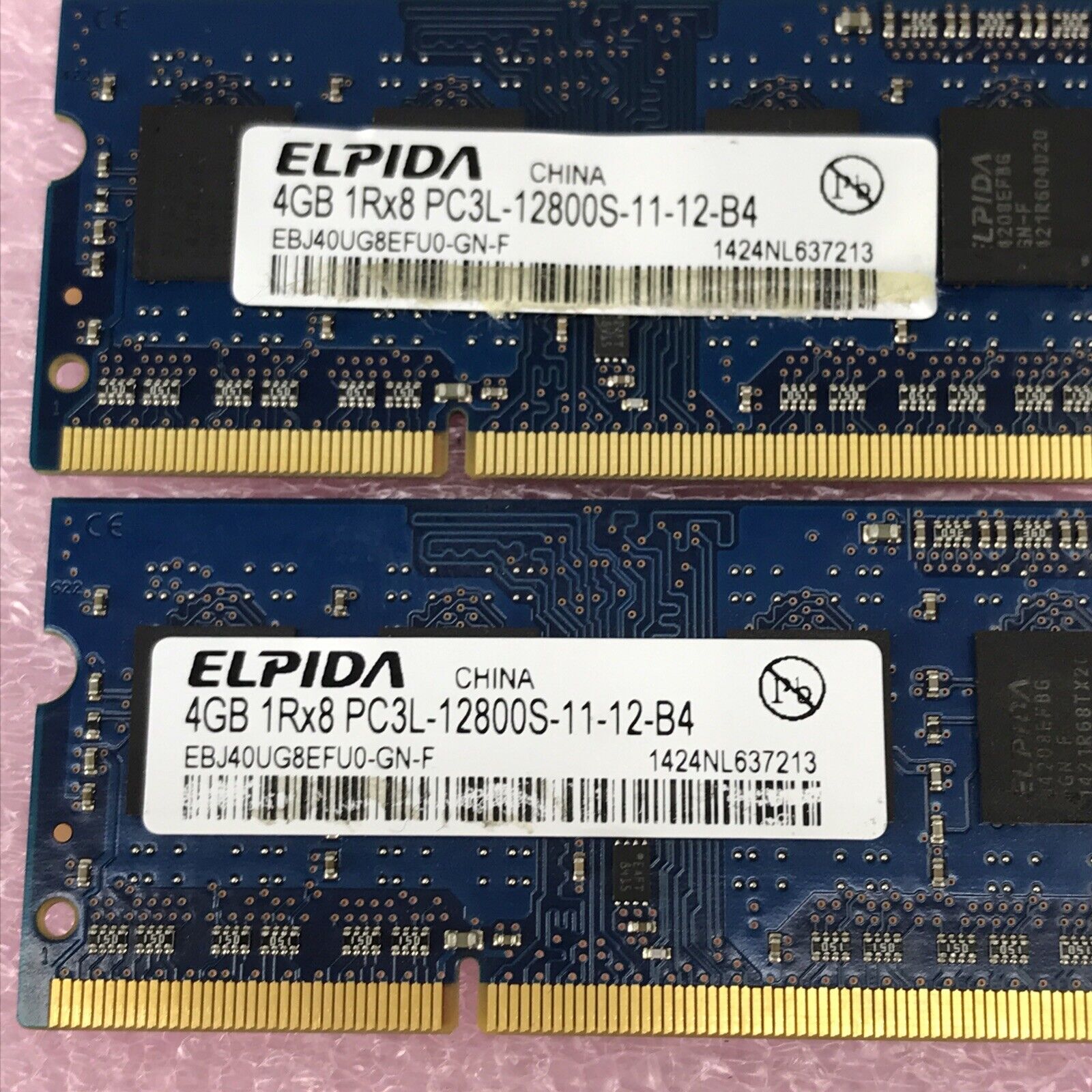 Lot of 2 Elpida 4GB 1Rx8 PC3L-12800S-11-12-B4 RAM Module EBJ4OUG8EFOU-GN-F