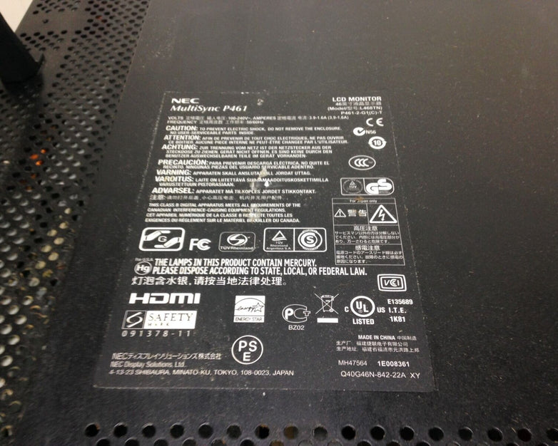 NEC P461 46" LCD Monitor, DVI-Digital, HDMI, Serial, RGB, S Video, VGA, Grade C