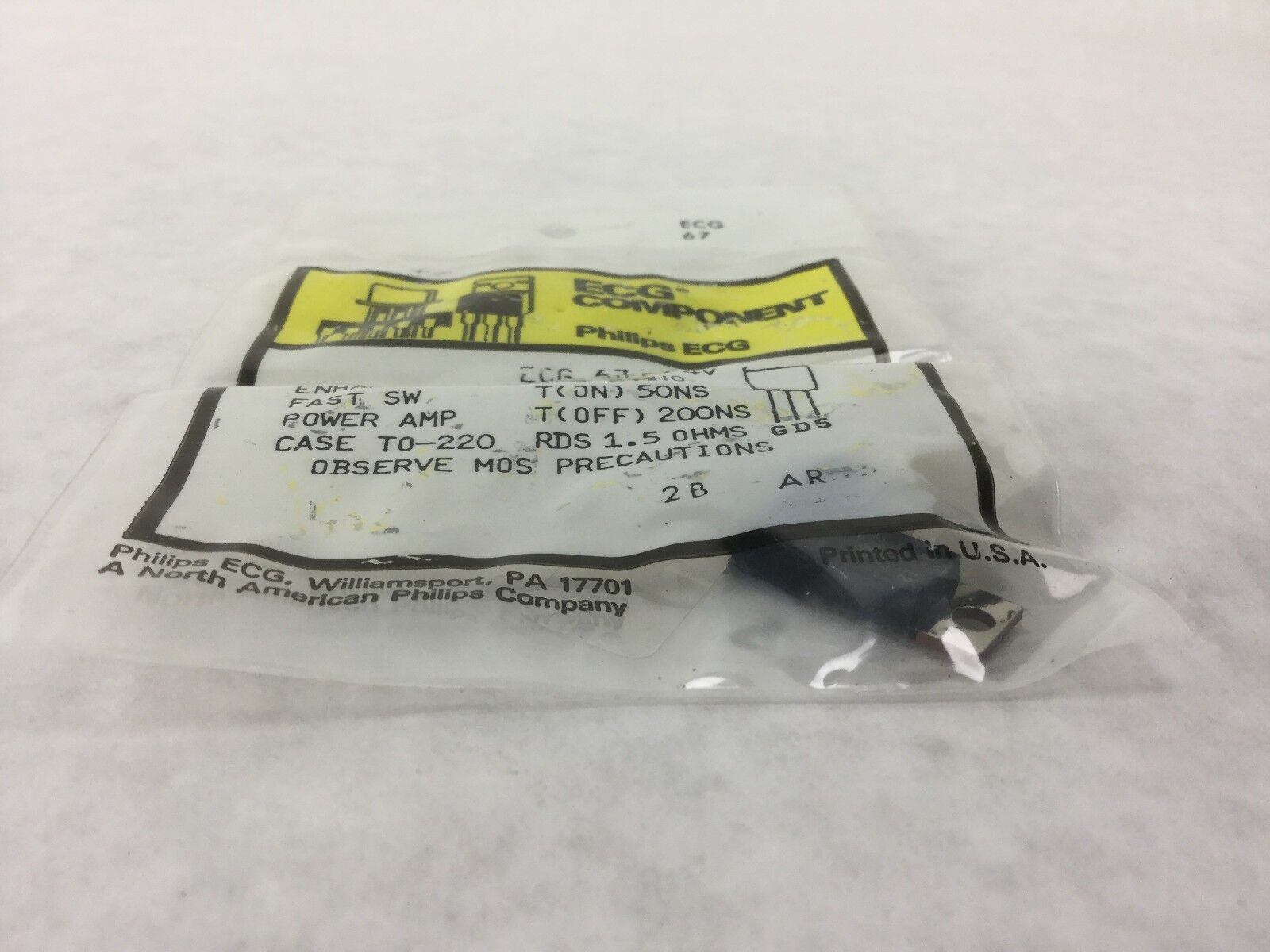 Philips ECG 67 Transistor, PWR MOSFET, 5AMP 75W, NEW SEALED