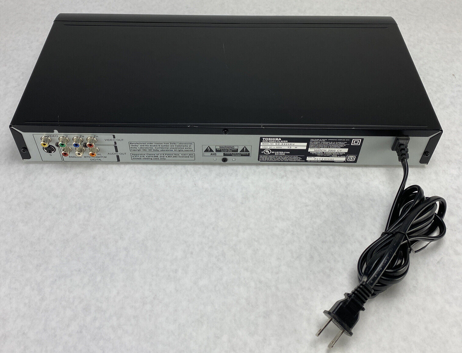 Toshiba SD-K620KU DVD Player Black Dolby Digital Color Stream w/ Remote TESTED