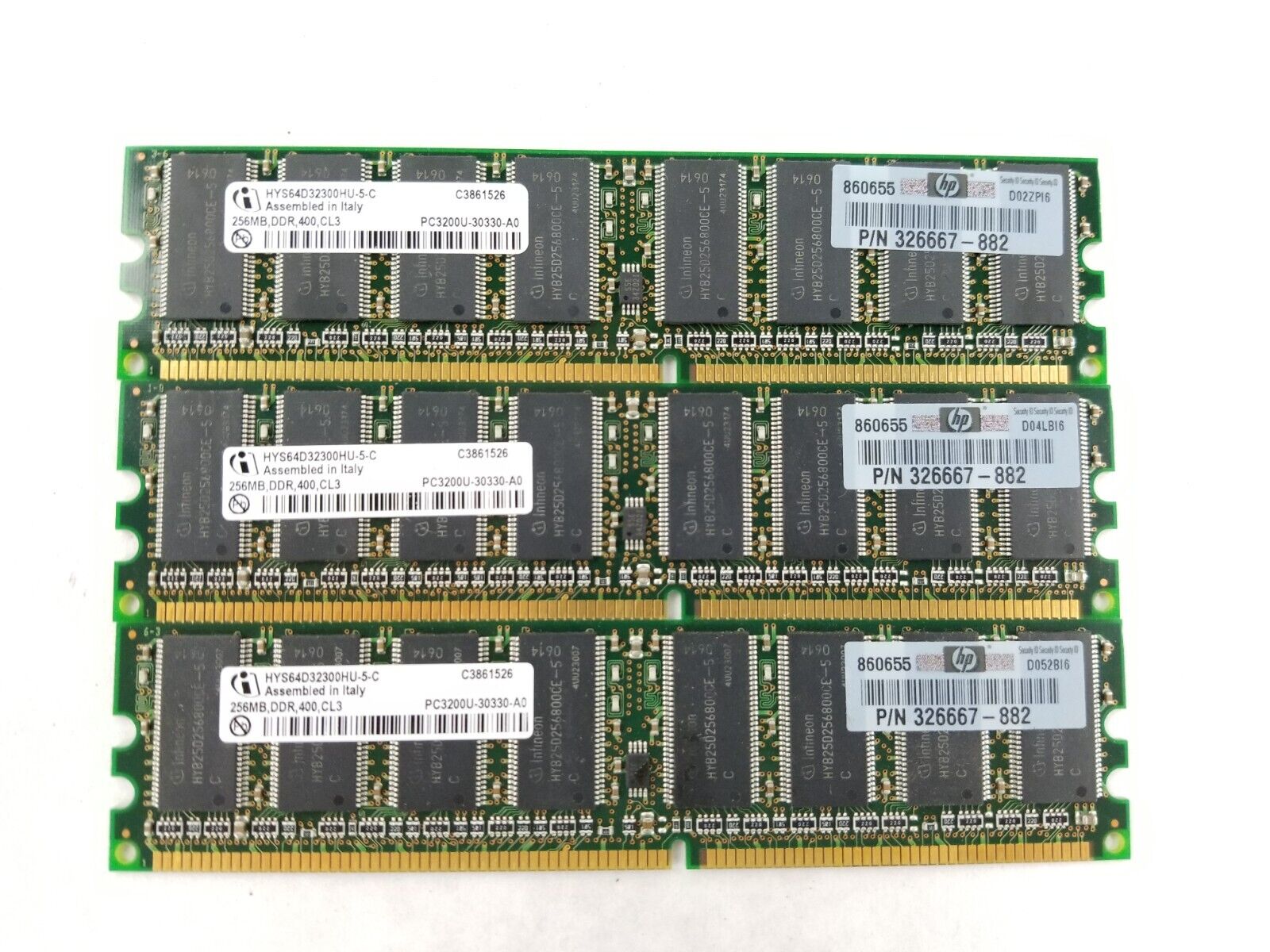 Lot of (3) Infineon HYD64D32300HU-5-C 256MB DDR 400 CL3 PC3200U-30330-A0