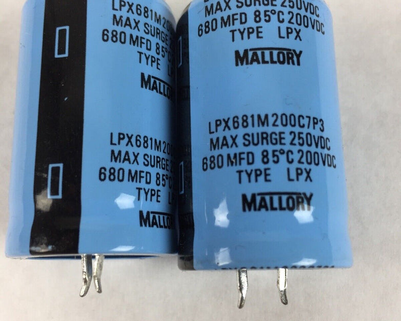Lot of 2 Mallory 680MFD LPX681M200C7P3 Type LPX Max Surge 250VDC
