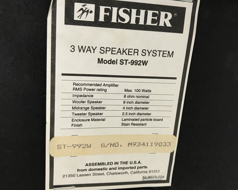 Pair of Fisher ST-992W 3-Way Speakers 100W