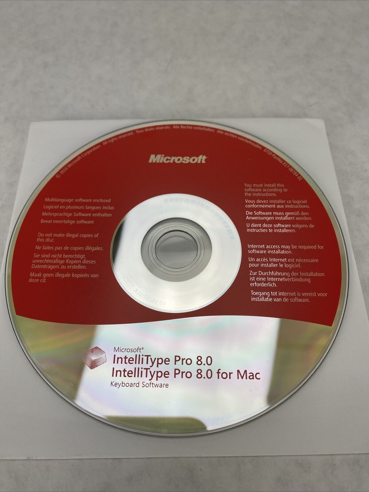 Microsoft IntelliType Pro 8.0 Keyboard Software Disc CD for Mac Red Label 2010