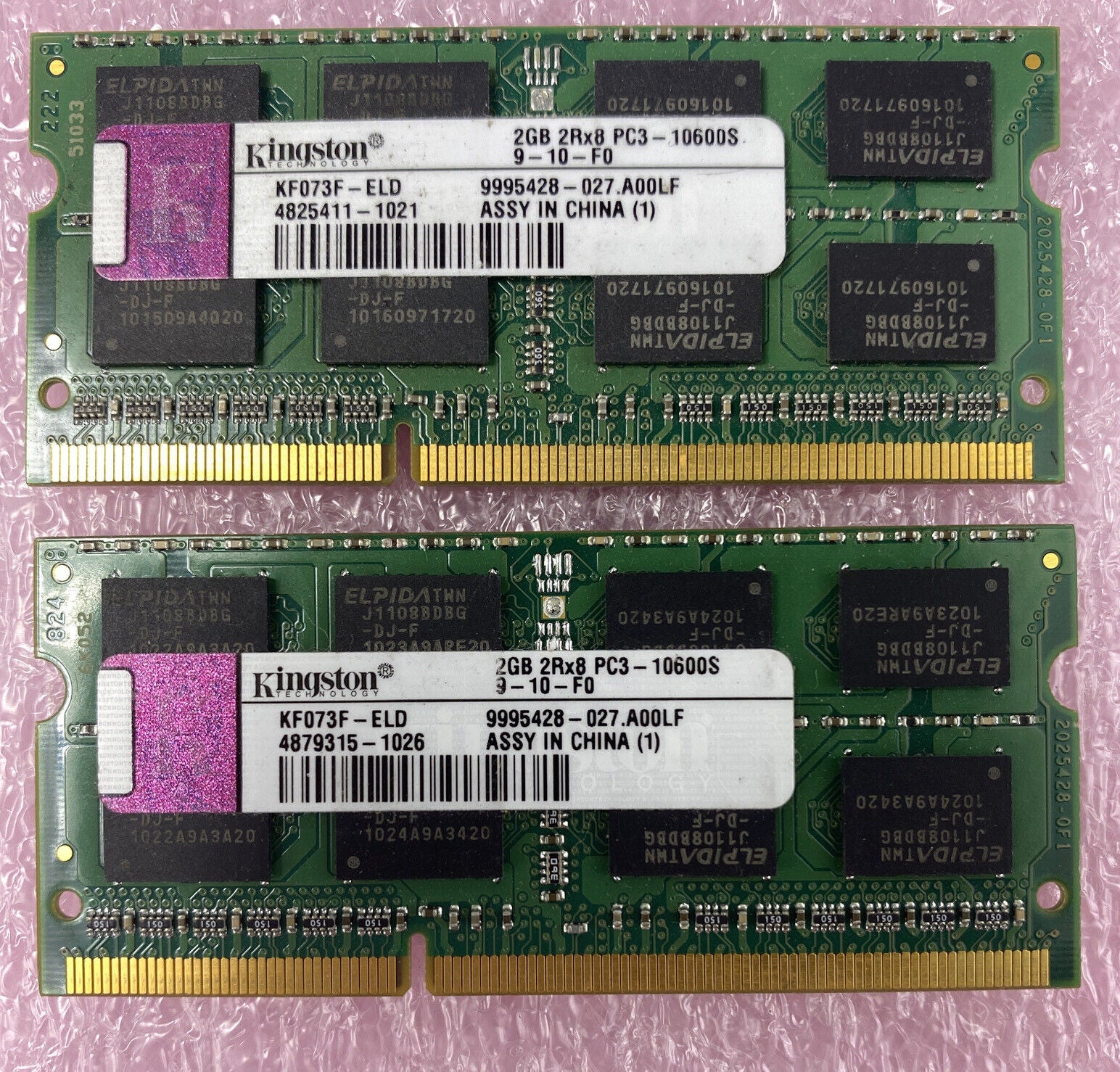 Lot ( 2 ) 2GB Kingston KF073F-ELD PC3-10600S DDR3 Laptop Memory RAM