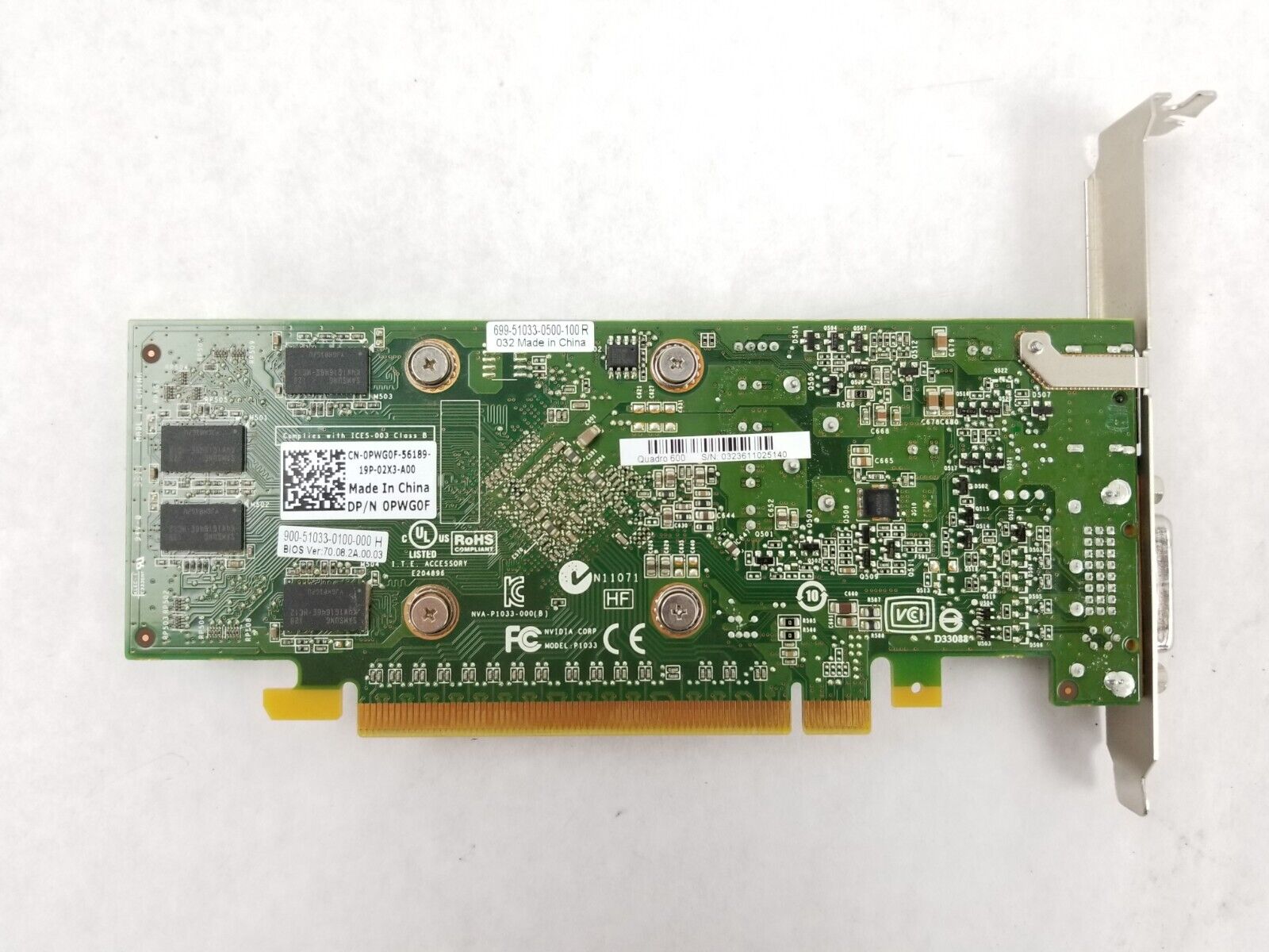 Dell NVIDIA Quadro 600 0PWG0F 1GB 128-Bit DDR3 PCIe Video Graphics Card GPU
