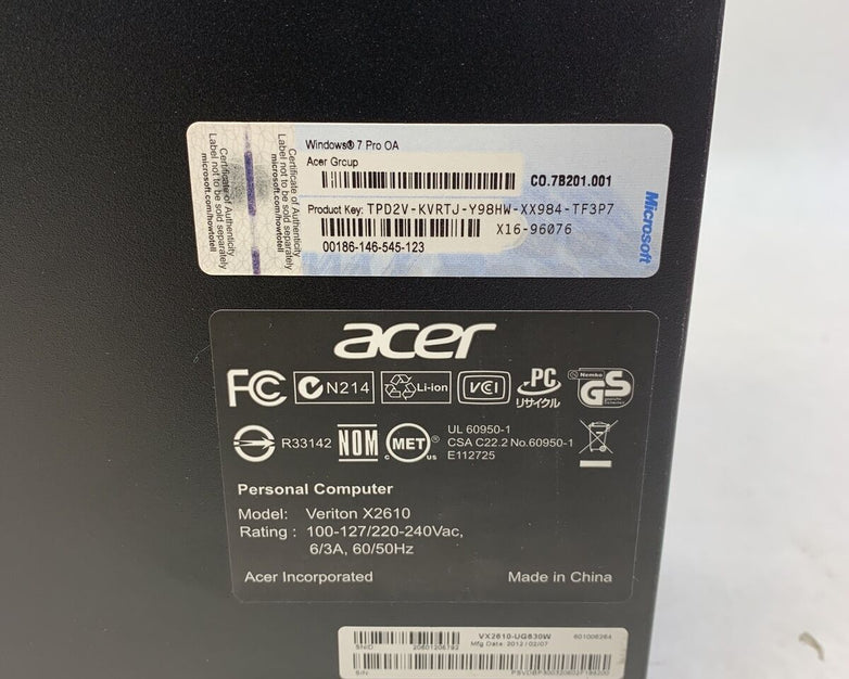 Acer Veriton x2610 SFF Intel Pentium G630 2.7GHz 2GB RAM No HDD No OS