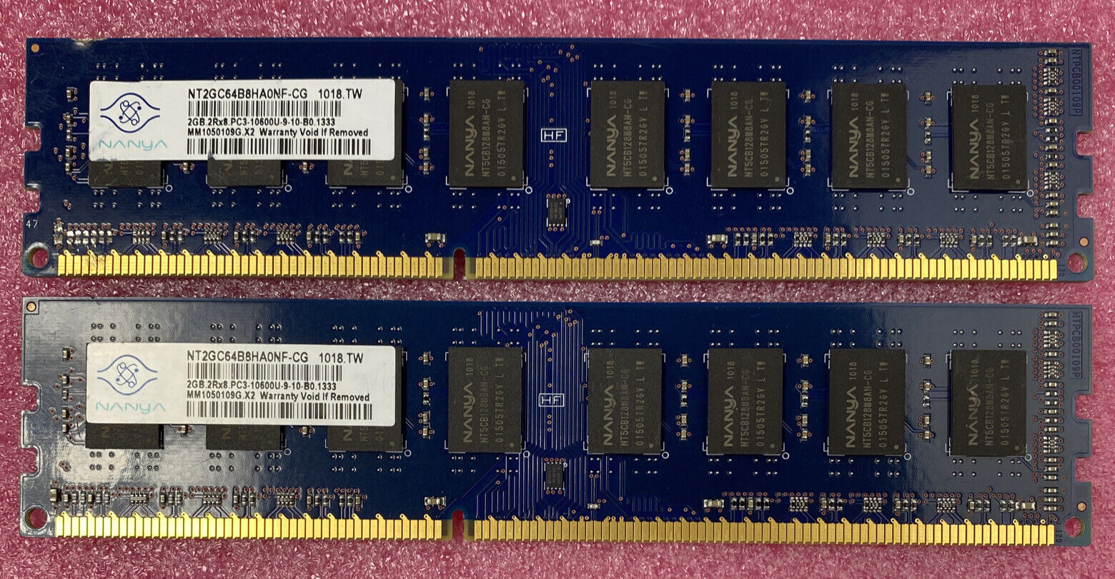 Lot( 2 ) 2GB Nanya NT2GC64B8HA0NF-CG PC3-10600U DDR3 CL9 1333MHz Desktop RAM