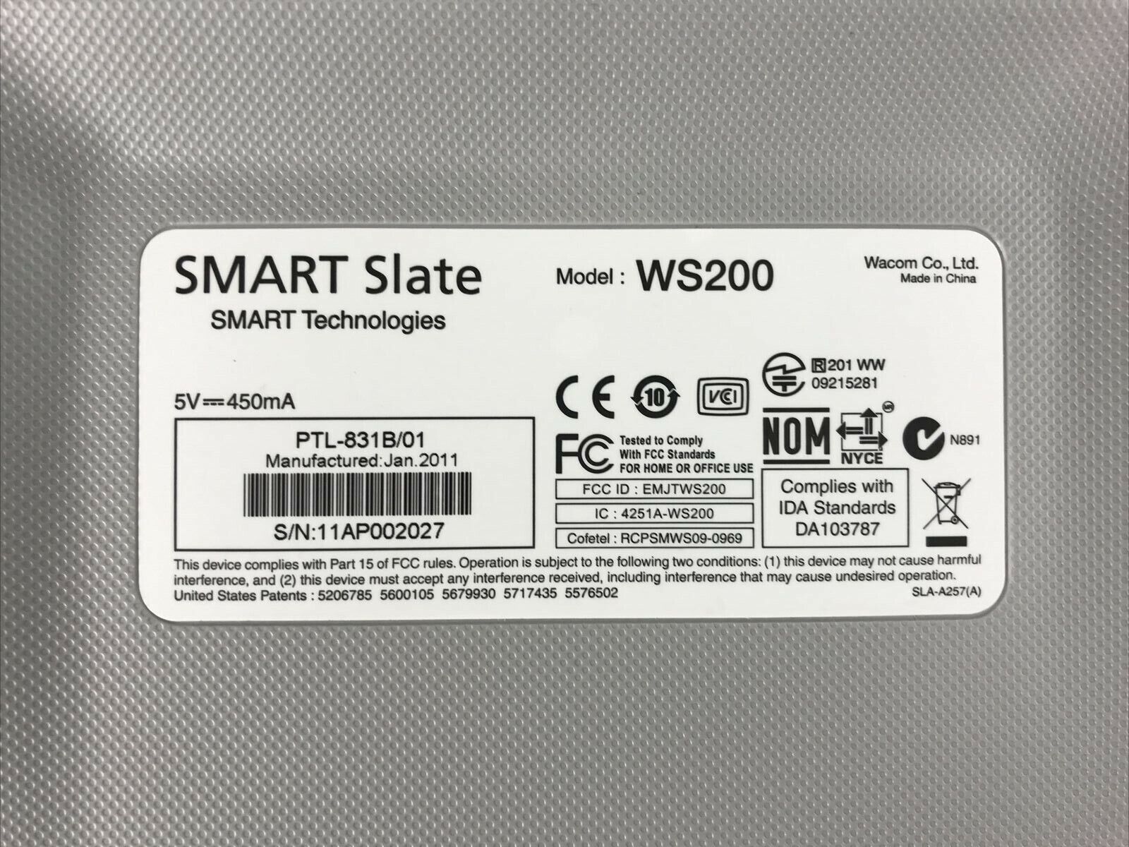 SMART Slate WS200 Graphic Tablet Pad Bluetooth w/ Pen and USB Connecter