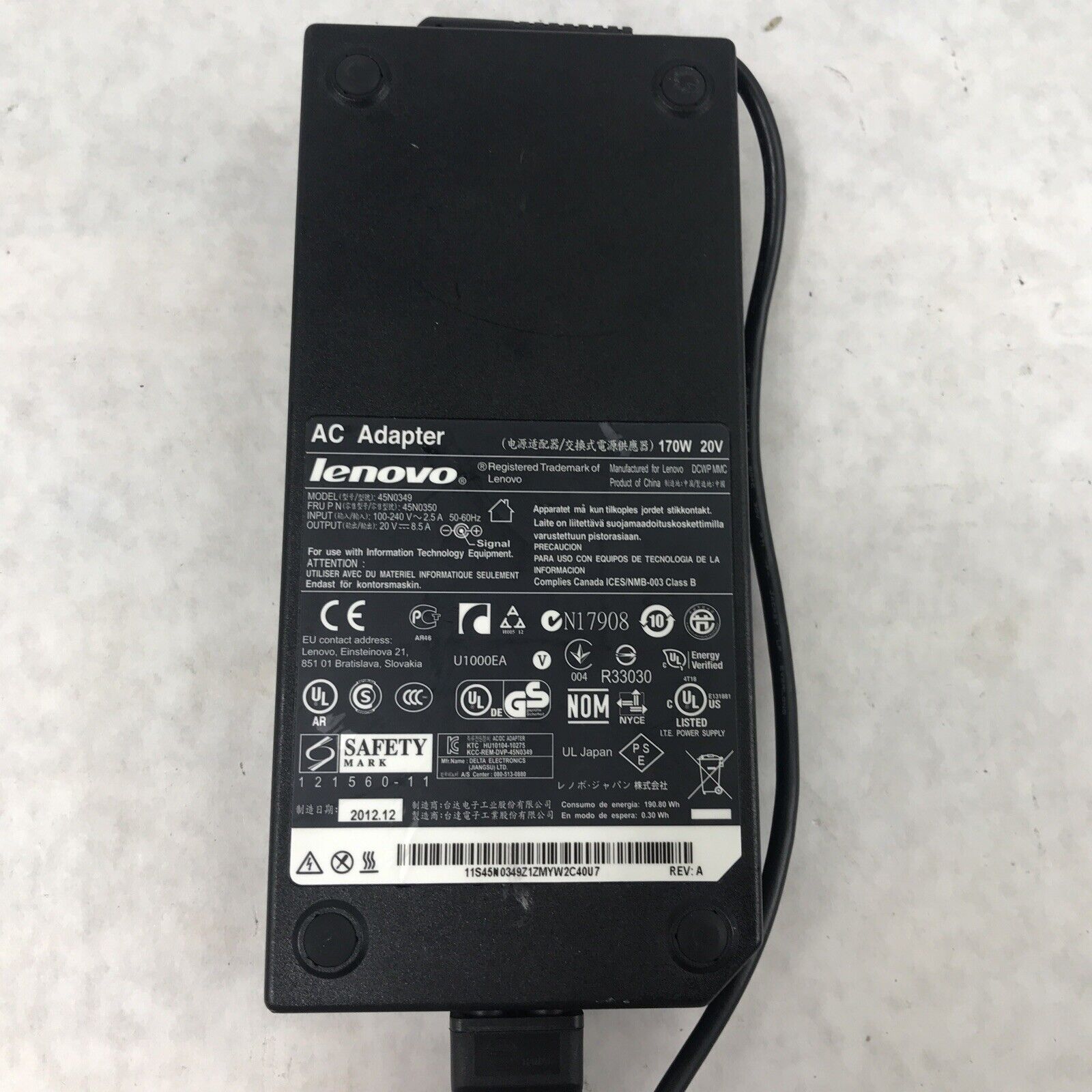 Lenovo AC Adapter 170W 45N0349 60Hz 20V 8.5A