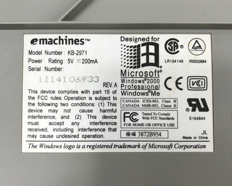 EMachines KB-2971 5V 200mA PS2 Wired Keyboard
