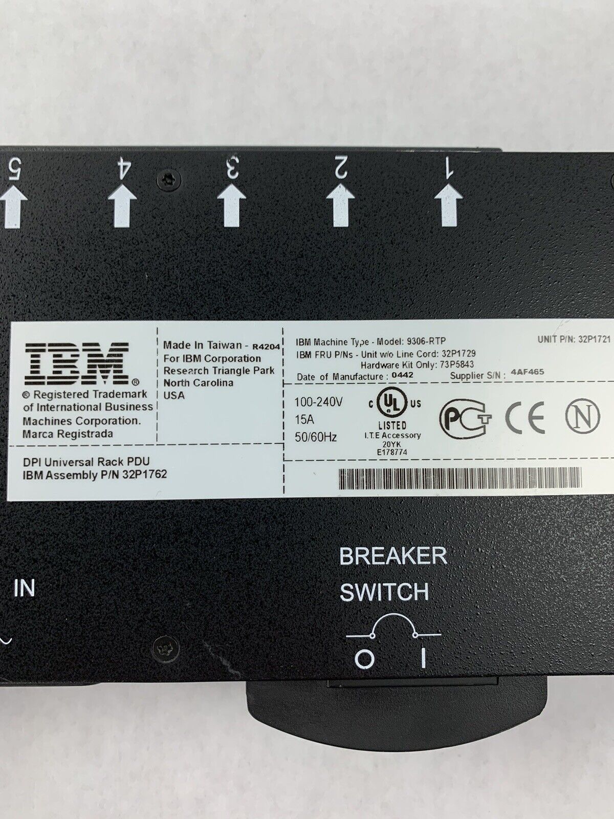 IBM 9306-RTP Universal Power Distribution Rack 32P1729