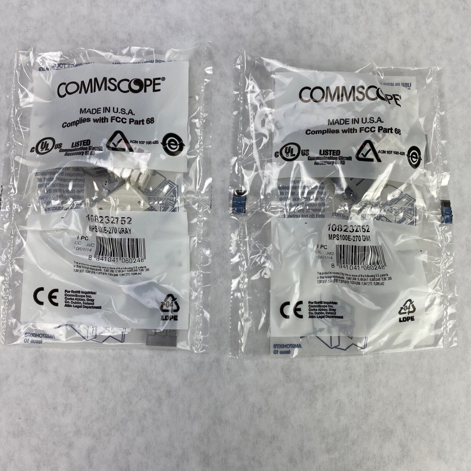 Lot( 2 ) Commscope 108232745 CAT5E Jack MPS100E-270 Gray USA Made
