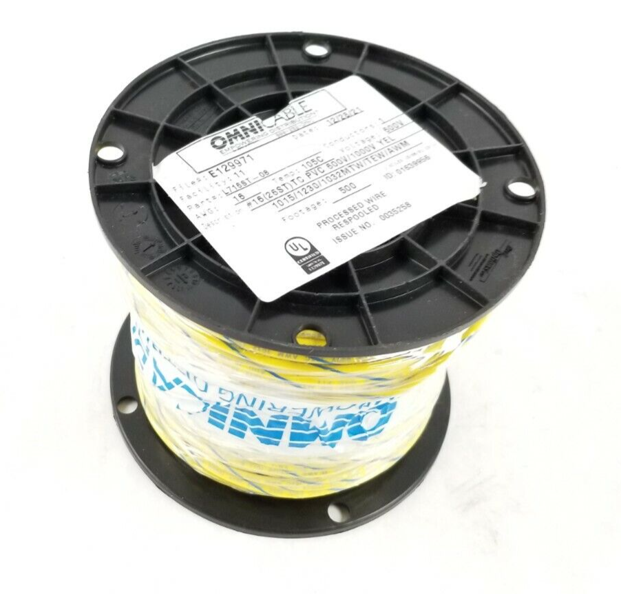 Omni Cable L716ST-08  16(26ST)TC PVC 600V/1000V Yellow 1015 / 1230 / 1032  500FT