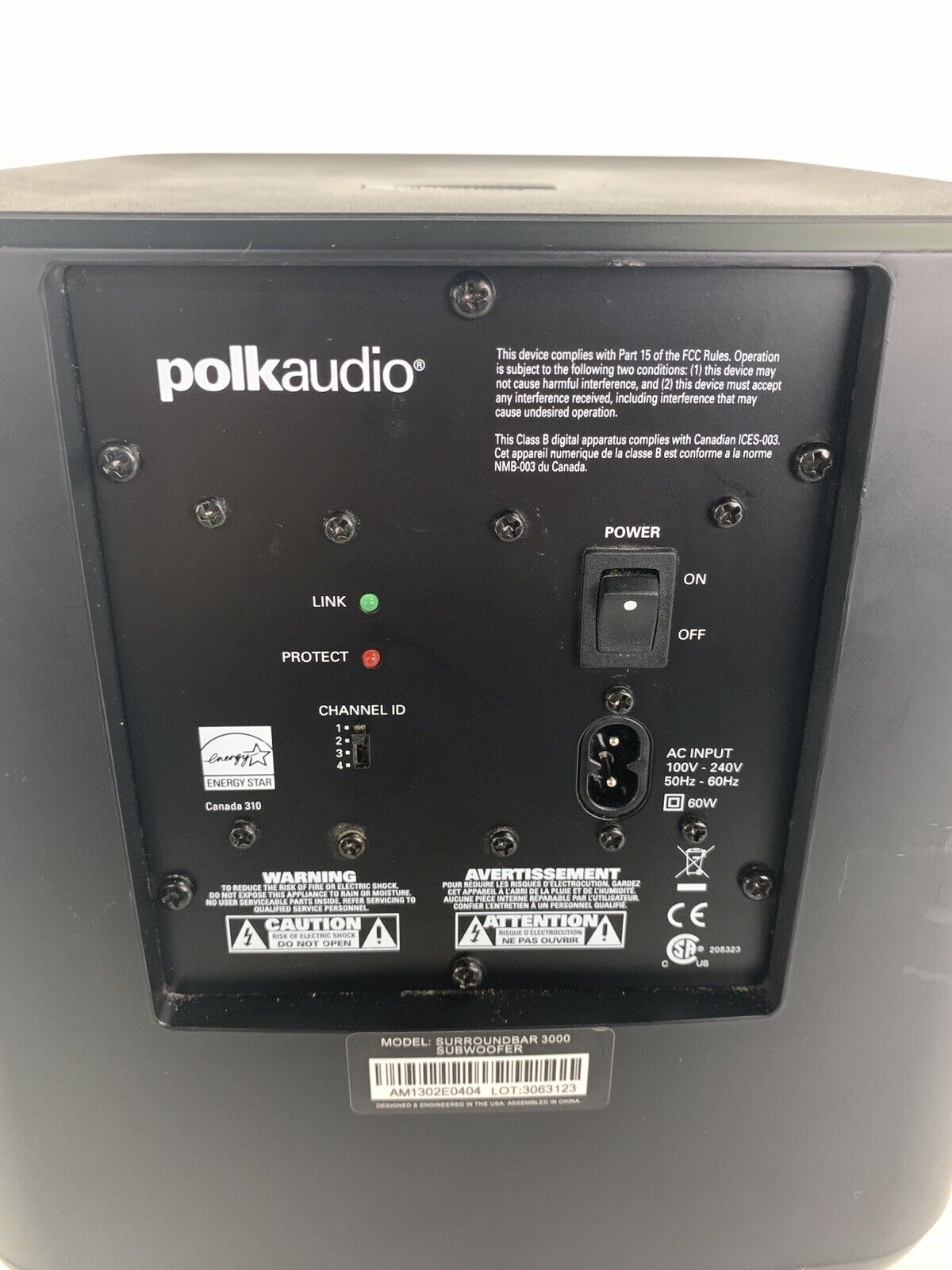 Polk Audio SurroundBar 3000 and Subwoofer Power Adapter
