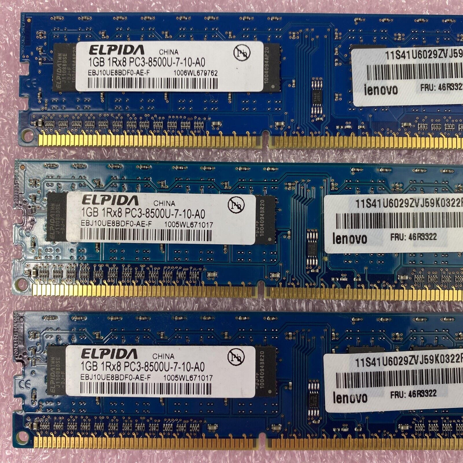 Lot( 3 ) 1GB Elpida EBJ10UE8BDF0-AE-F 1Rx8 1066MHz PC3-8500U Desktop Memory RAM